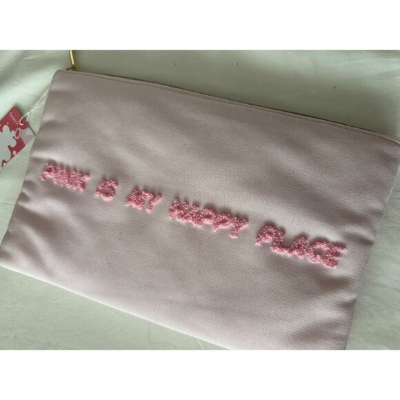 NWT Benefit Pink Is My Happy Place Branded Flat Makeup Skincare Travel Bag Pink - Picture 4 of 4